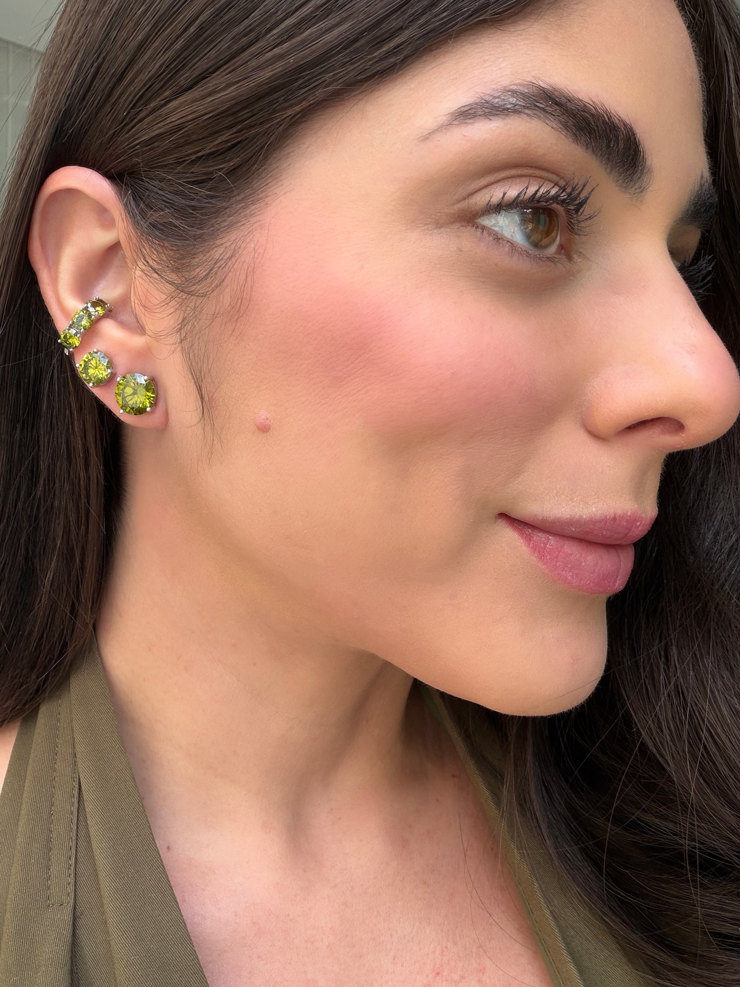 Piercing Fake Verde Oliva Prata 925