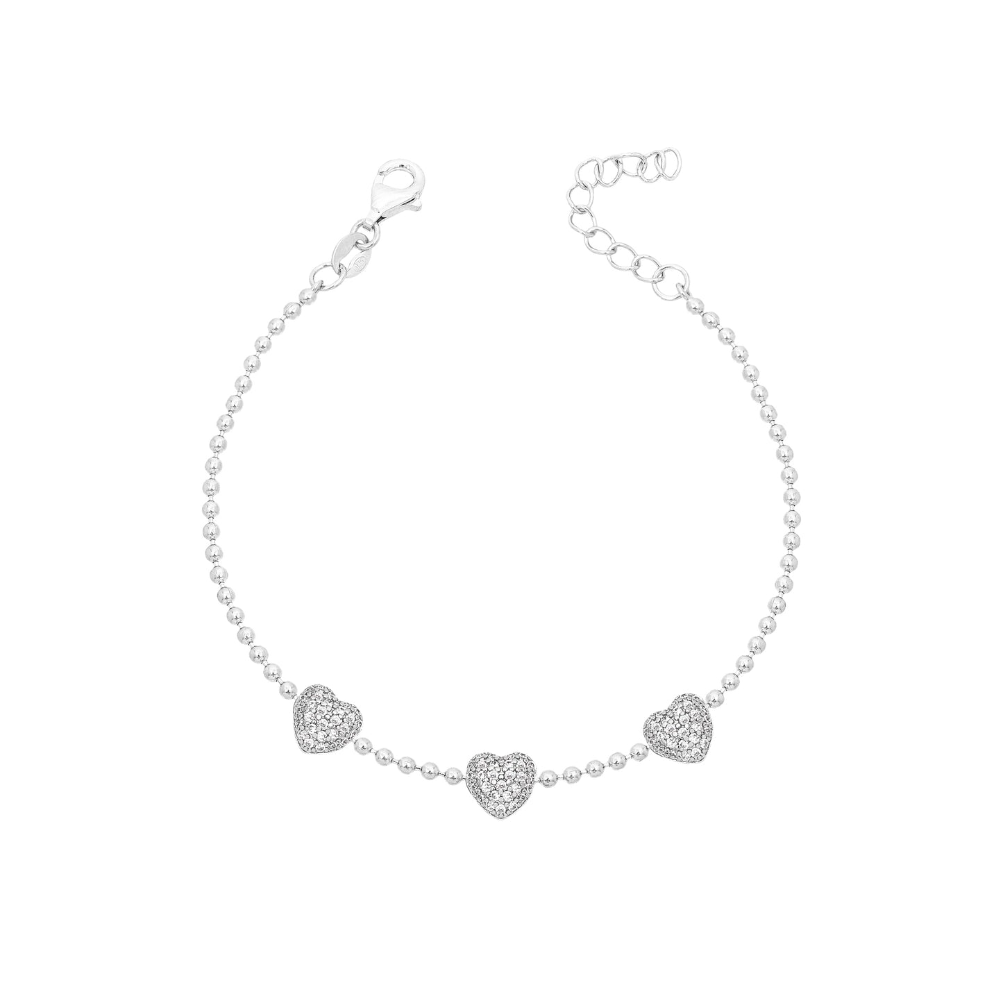 Pulseira Esferas Corações Prata 925