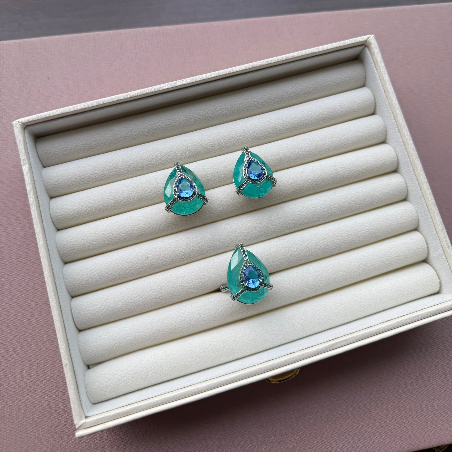 Conjunto Gota Turmalina Paraiba Topázio