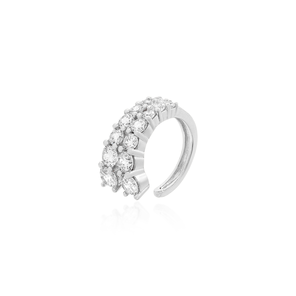 Piercing Fake Fileira Dupla Cravejado Prata 925