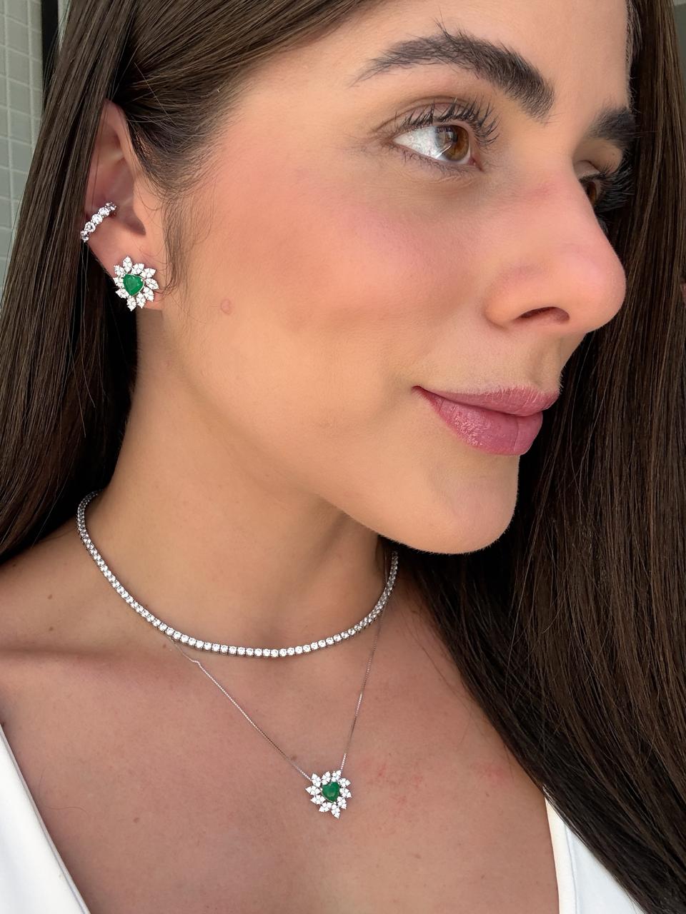 Conjunto Coração Cravações Prata 925