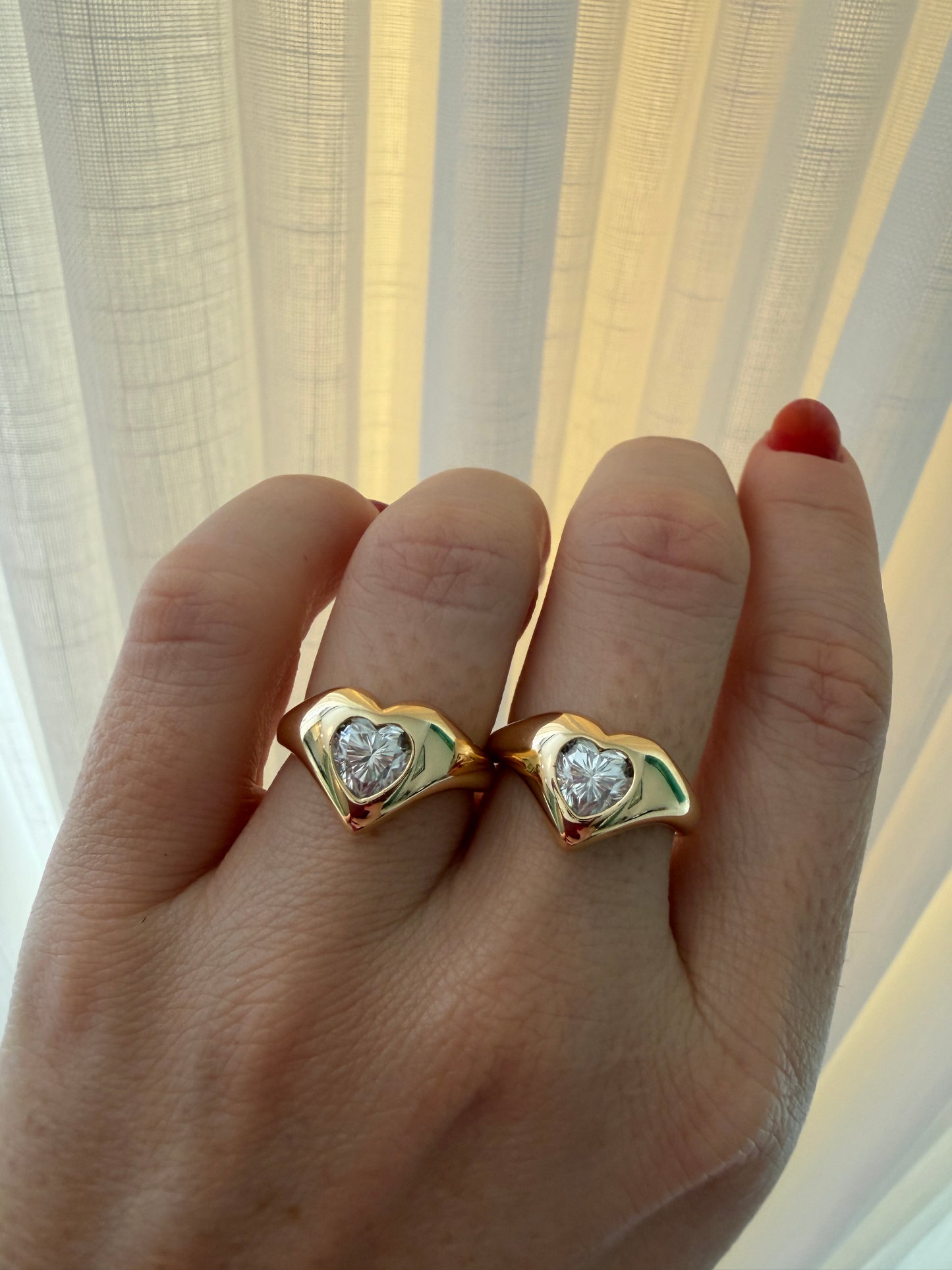 Anel Estilizado Coração em Moissanite  Prata 925 Dourado
