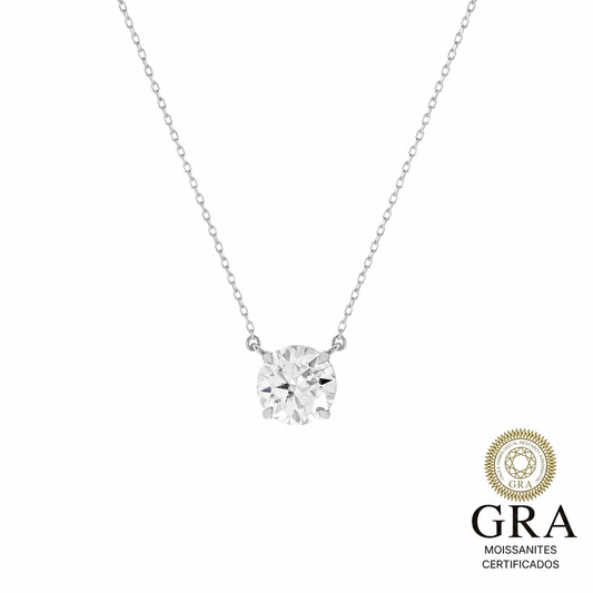 Colar Solitário em Moissanite 8mm Prata 925