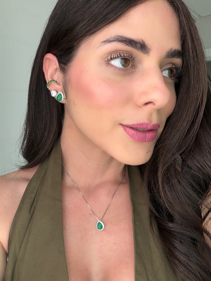 Conjunto Gota Cravejado Prata 925