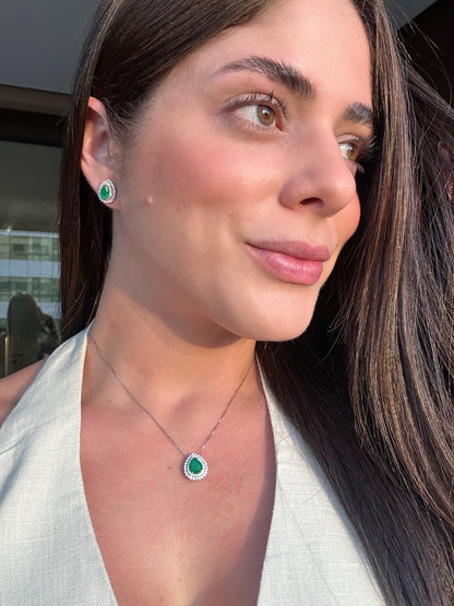 Conjunto Gota Esmeralda Prata 925