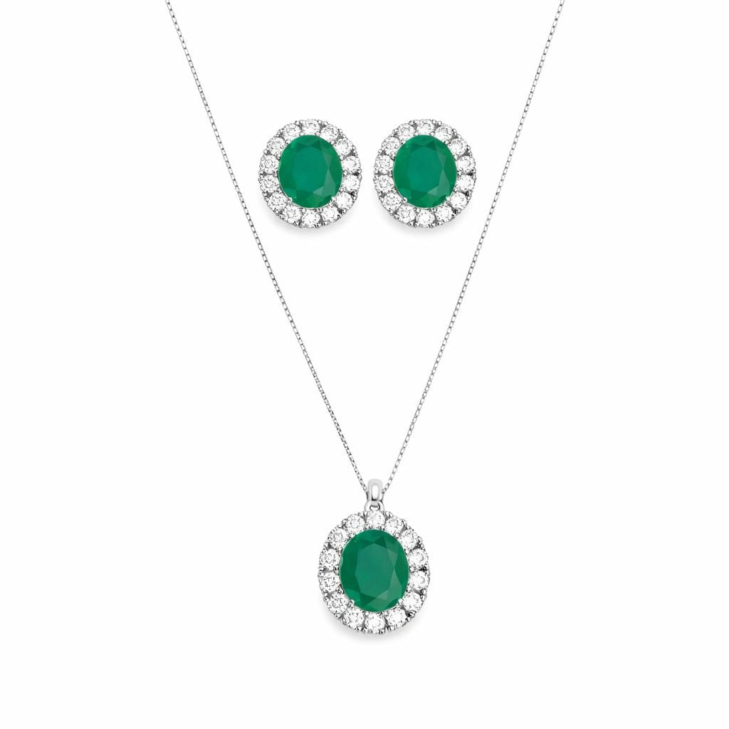 Conjunto Oval Cravejado Prata 925
