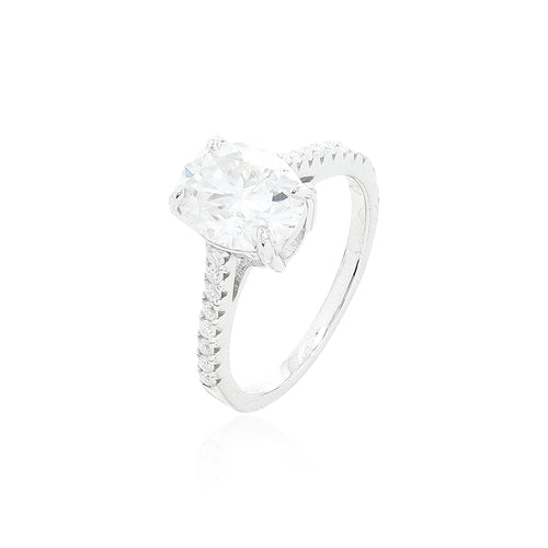 Anel em Moissanite Solitário Oval Prata 925