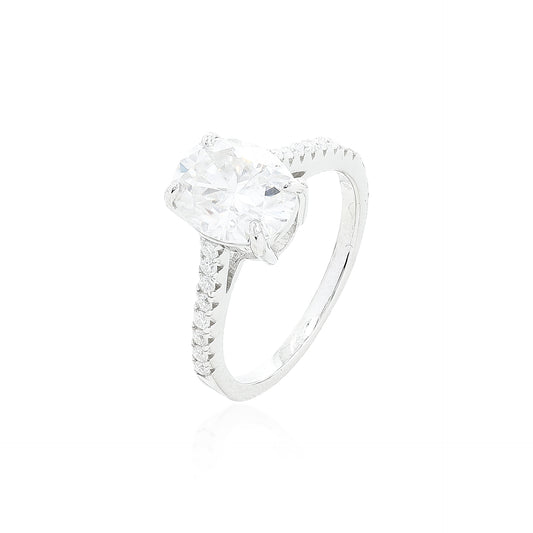 Anel em Moissanite Solitário Oval Prata 925