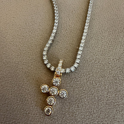 Pingente Cruz em Moissanite Prata 925 Dourado