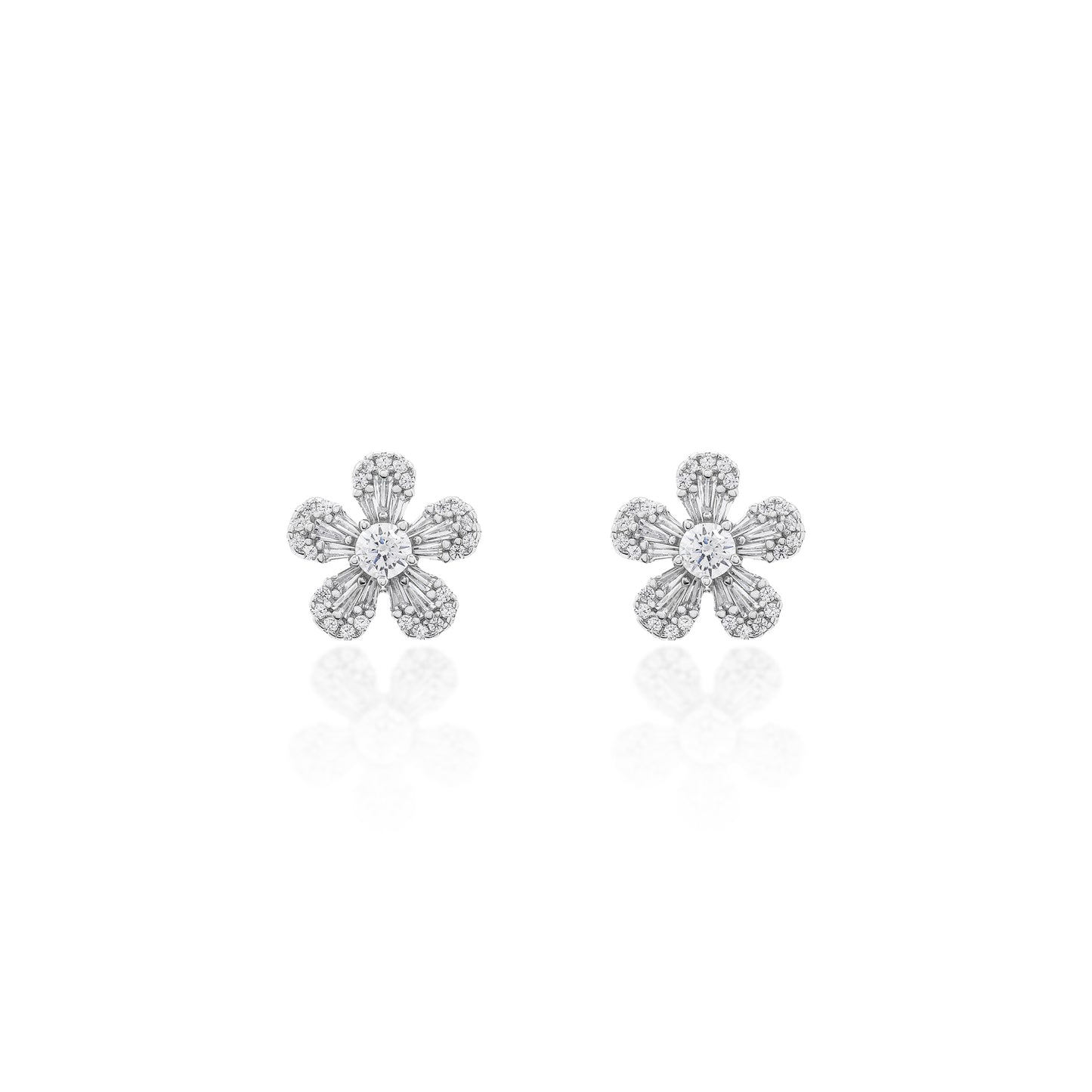 Brinco Flor Cinco Pétalas Prata 925