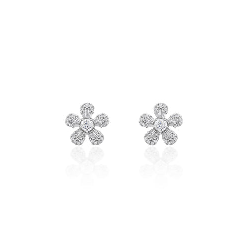 Brinco Flor Cinco Pétalas Prata 925