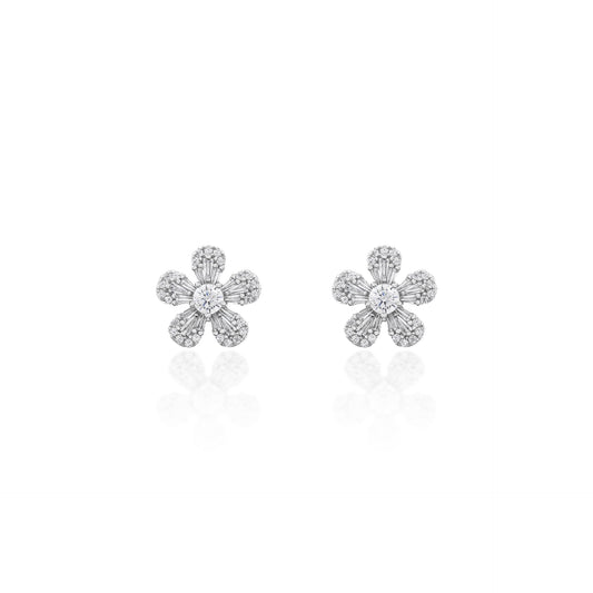 Brinco Flor Cinco Pétalas Prata 925