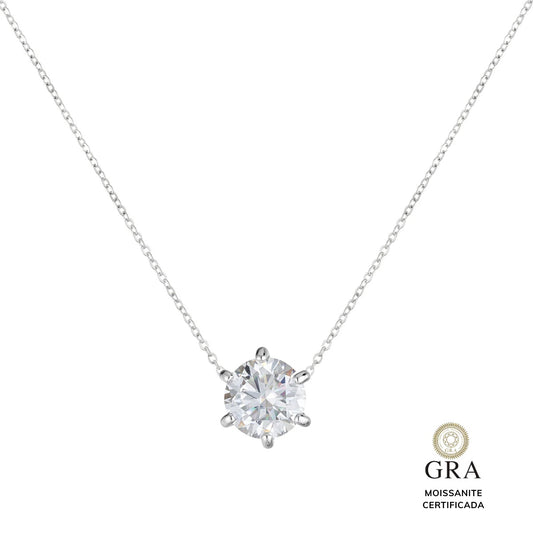 Colar Solitário em Moissanite 11mm Prata 925