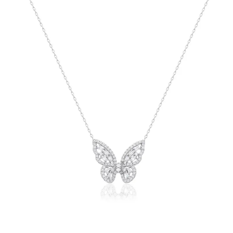 Colar Borboleta Cravejado Baguete Prata 925