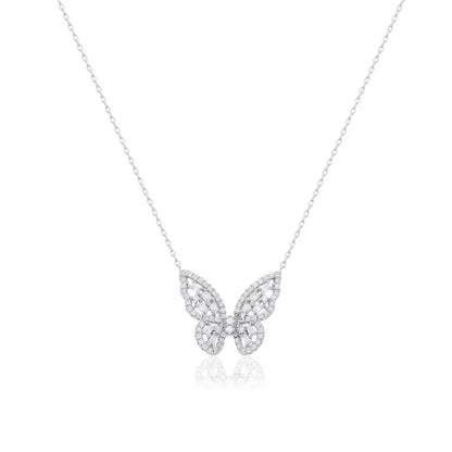 Colar Borboleta Cravejado Baguete Prata 925