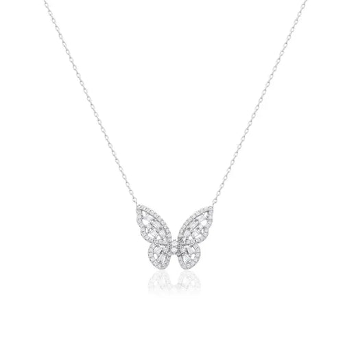 Colar Borboleta Cravejado Baguete Prata 925