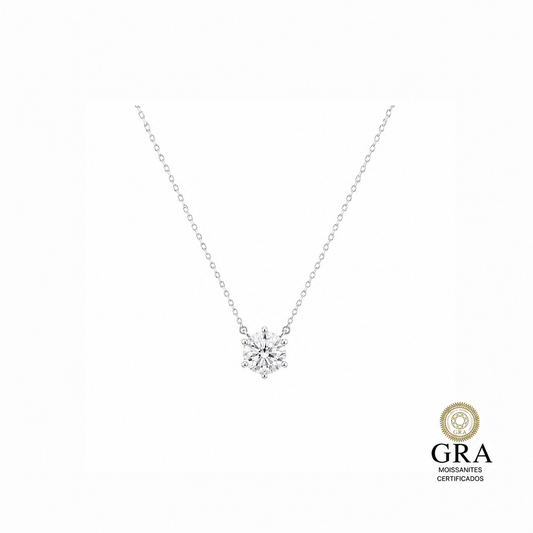 Colar Solitário 5mm em Moissanite Prata 925