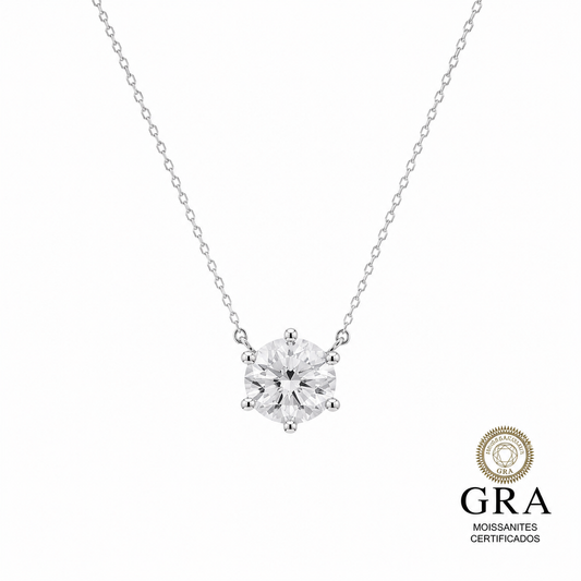 Colar Solitário em Moissanite 9.5mm Prata 925