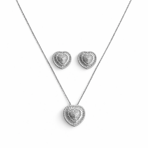 Conjunto Coração Baguetado Prata 925