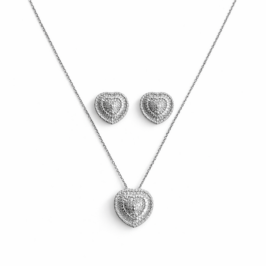 Conjunto Coração Baguetado Prata 925
