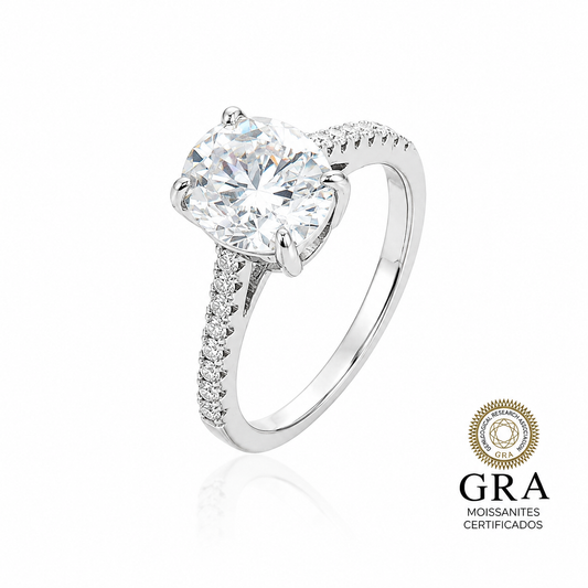 Anel em Moissanite Solitário Oval Prata 925