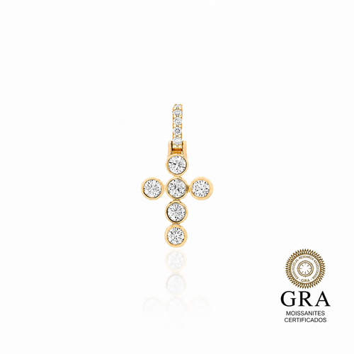 Pingente Cruz em Moissanite Prata 925 Dourado
