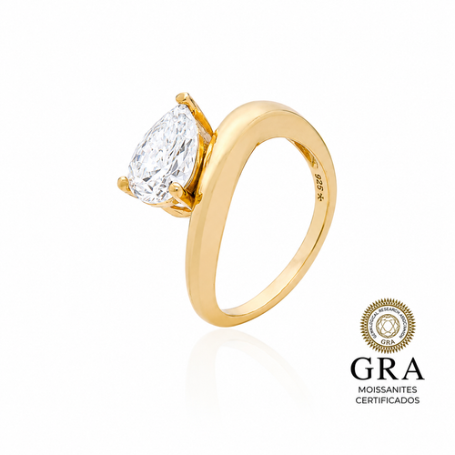 Anel Ondulado em Moissanite gota Prata 925