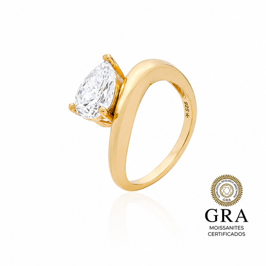Anel Ondulado em Moissanite gota Prata 925