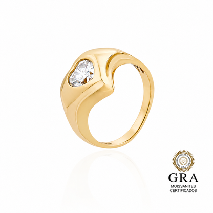 Anel Estilizado Coração em Moissanite  Prata 925 Dourado