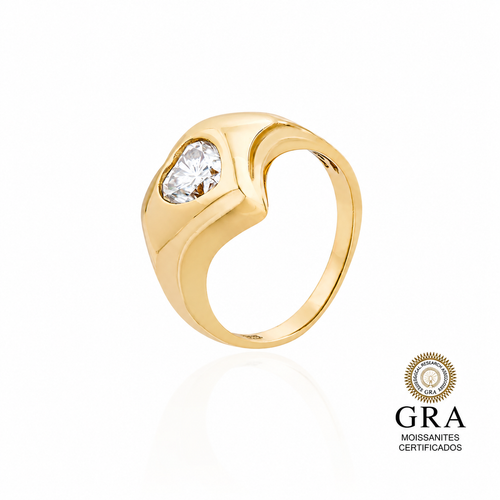 Anel Estilizado Coração em Moissanite  Prata 925 Dourado