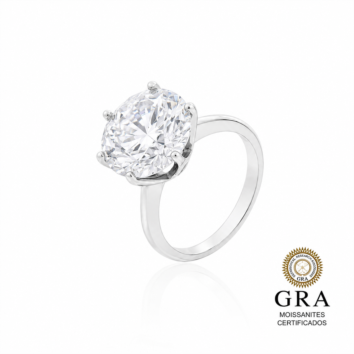 Anel Solitário 11.0mm em Moissanite Prata 925