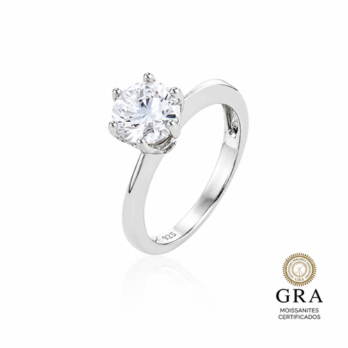 Anel Solitário 8mm em Moissanite Prata 925
