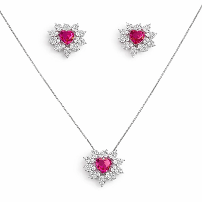 Conjunto Coração Cravações Prata 925