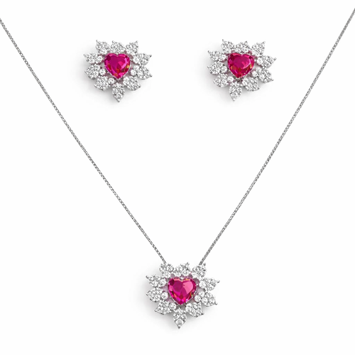 Conjunto Coração Cravações Prata 925