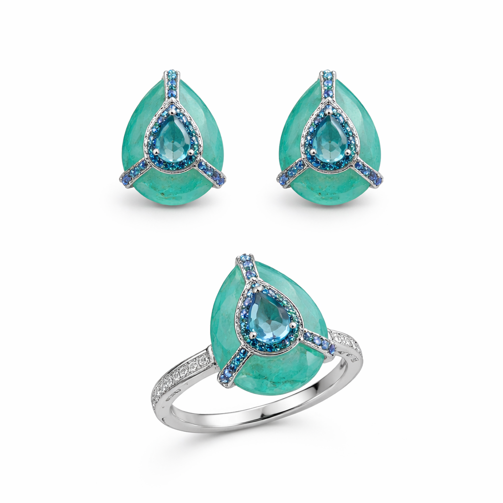 Conjunto Gota Turmalina Paraiba Topázio