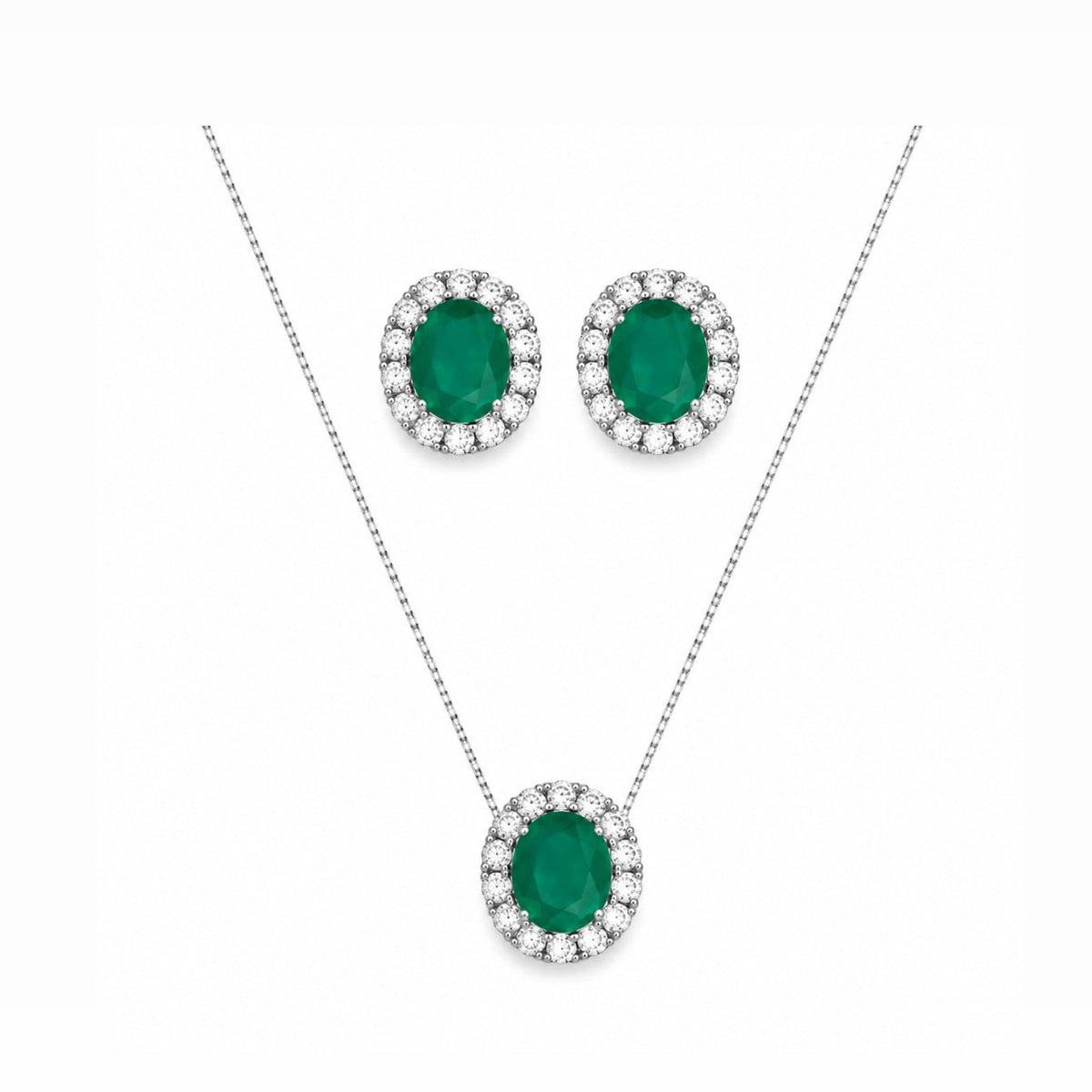 Conjunto Oval Cravejado Prata 925