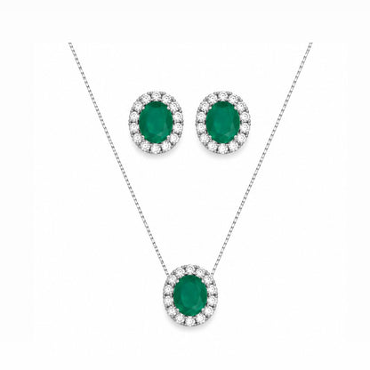 Conjunto Oval Cravejado Prata 925