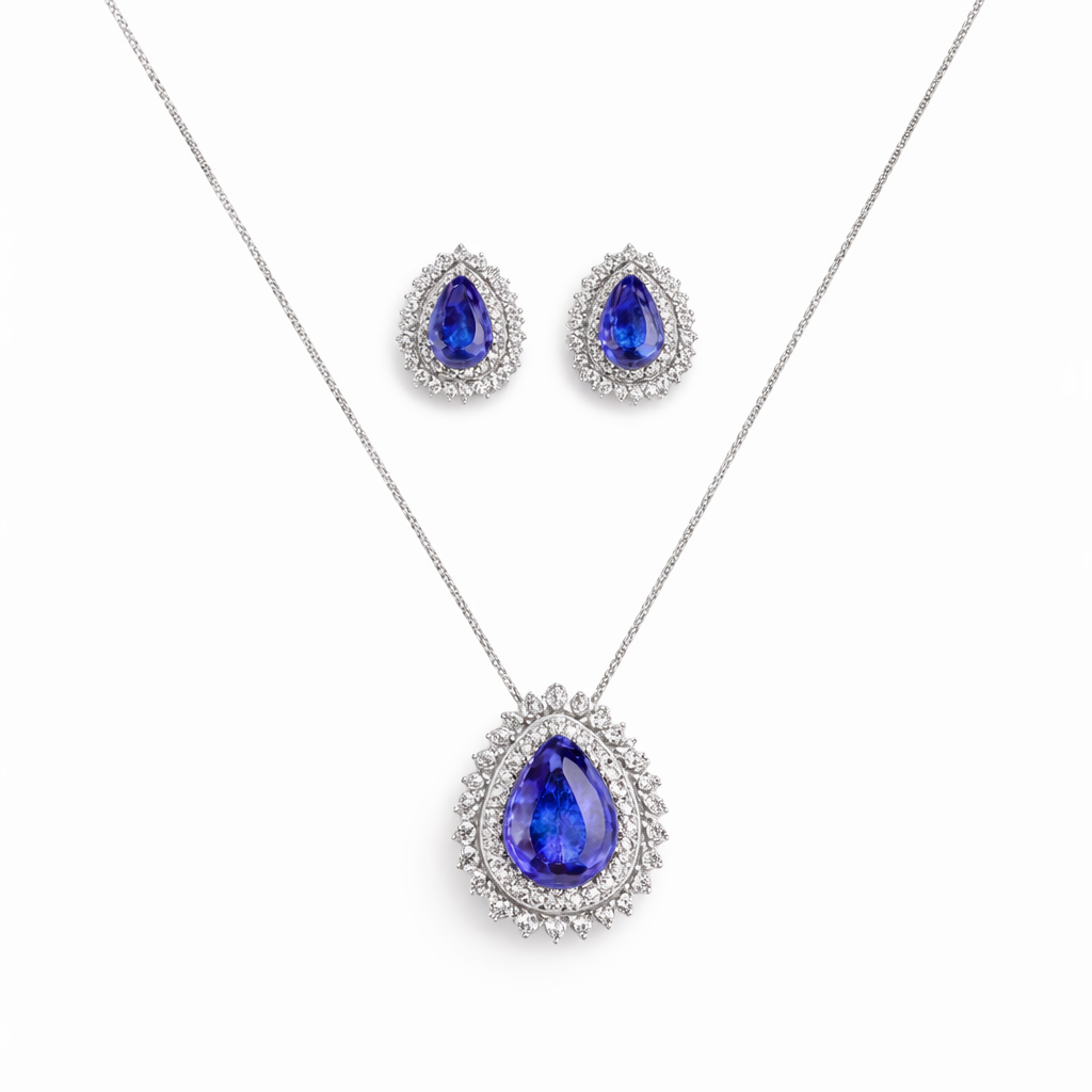Conjunto Gota Esmeralda Prata 925