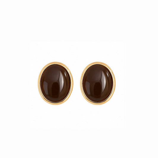 Brinco Oval Resina Café