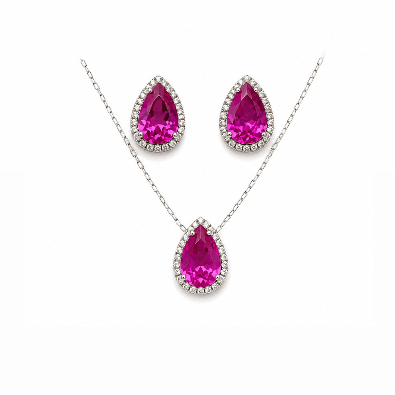 Conjunto Gota Safira Pink Prata 925