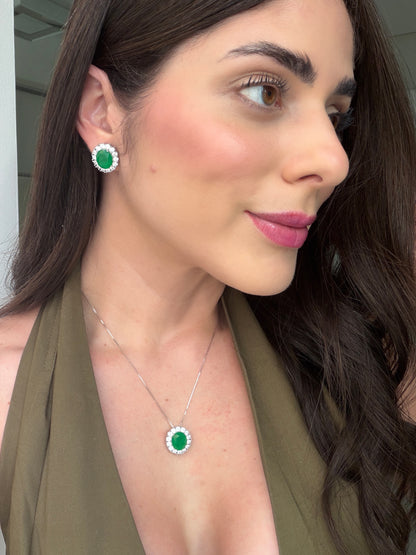Conjunto Oval Cravejado Prata 925