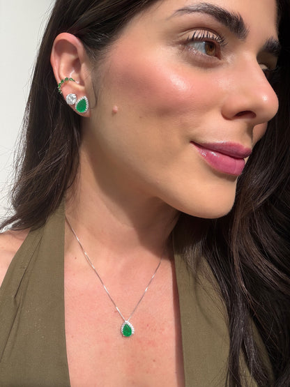Conjunto Gota Cravejado Prata 925