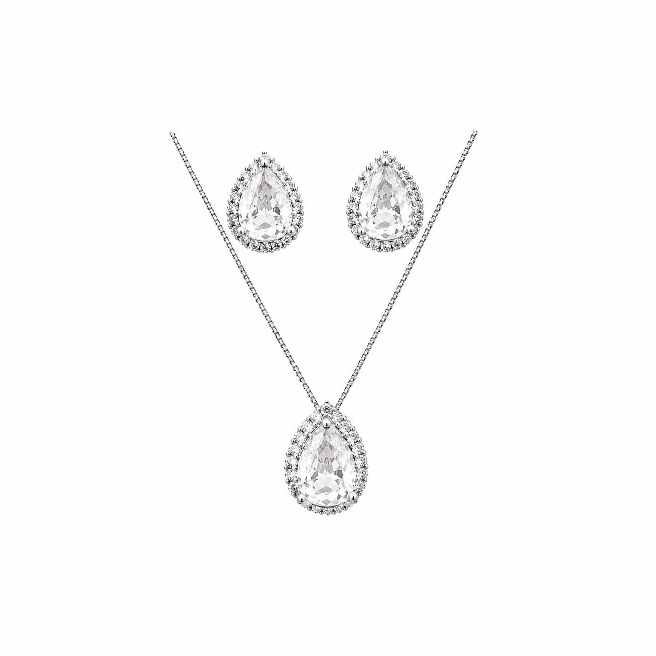 Conjunto Gota Cravejado Prata 925