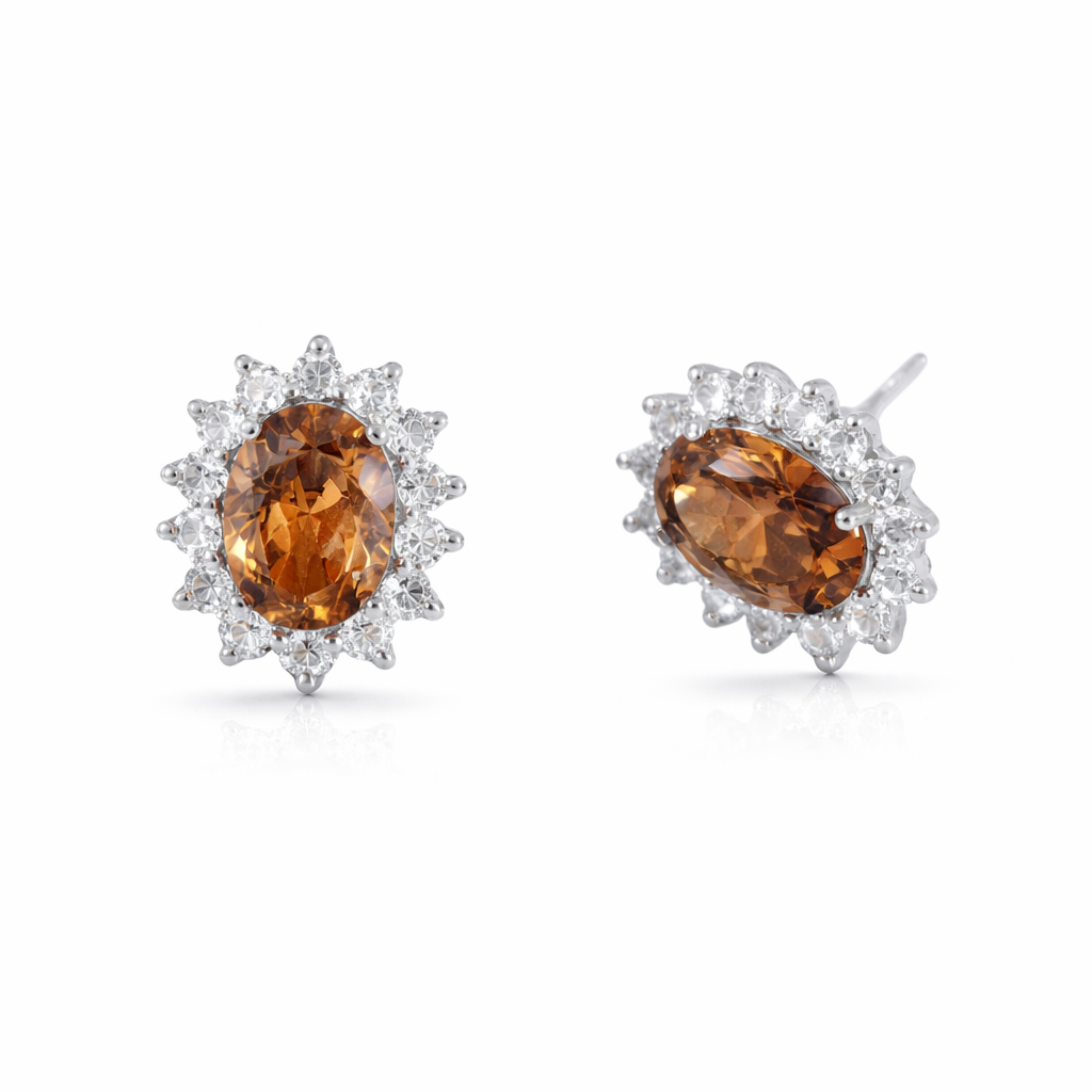 Brinco Oval Brown 11mm Prata 925