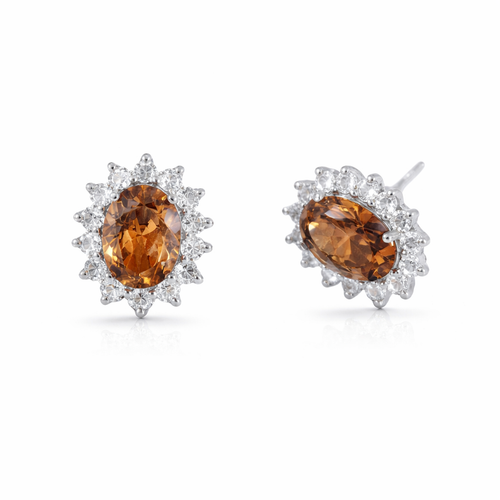 Brinco Oval Brown 11mm Prata 925