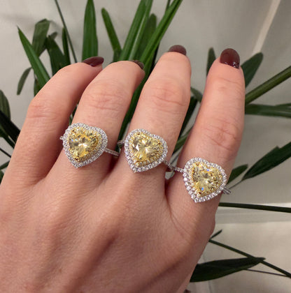 Anel Coração Fancy Yellow Prata 925