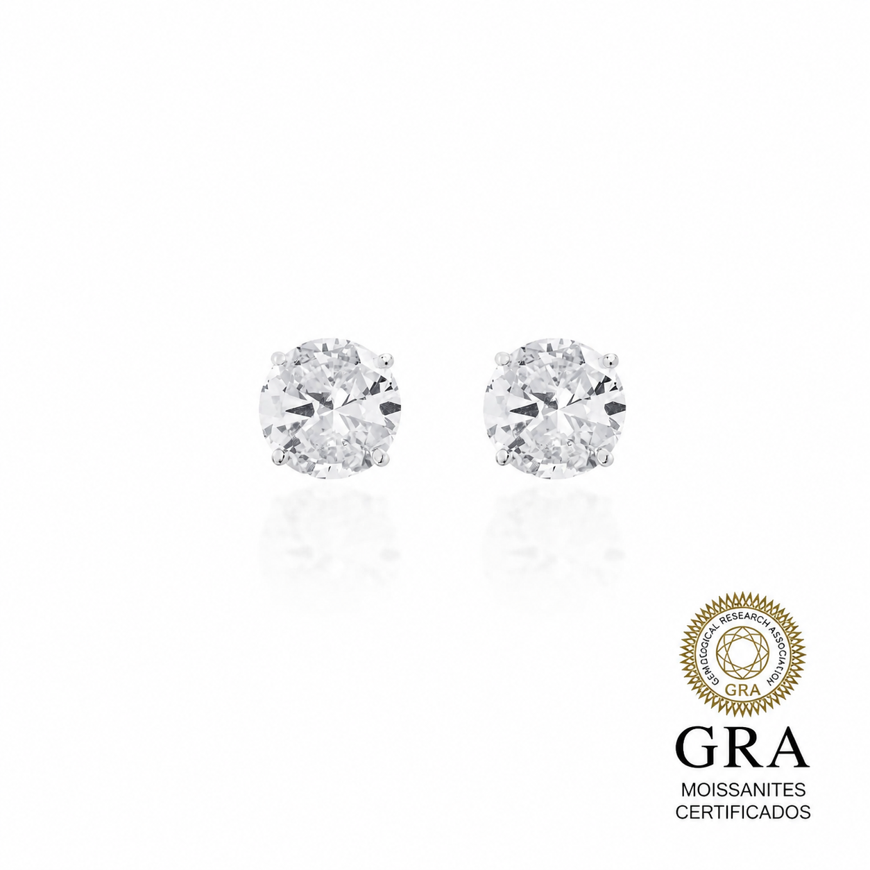 Brinco Solitário 9.5mm em Moissanite Prata 925