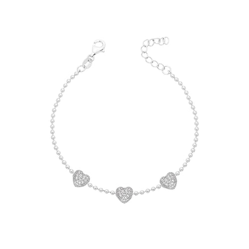 Pulseira Esferas Corações Prata 925