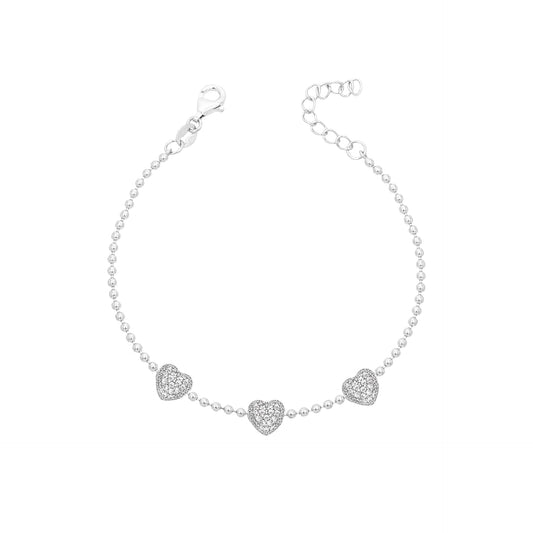 Pulseira Esferas Corações Prata 925