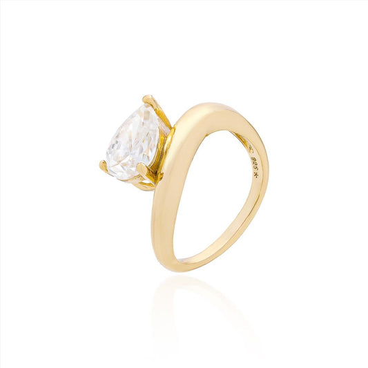 Anel Ondulado em Moissanite gota Prata 925